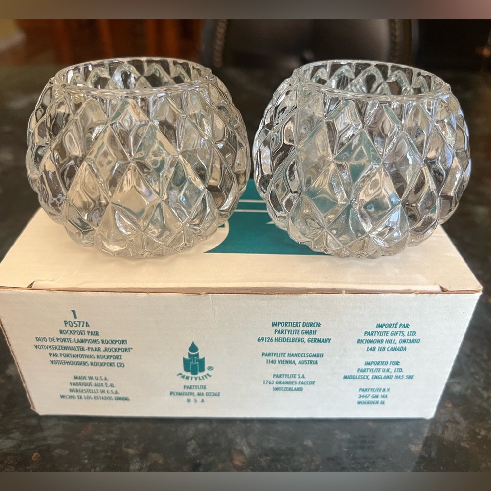 NEVER USED Partylite Rockport Crystal Pair of Candle Holders